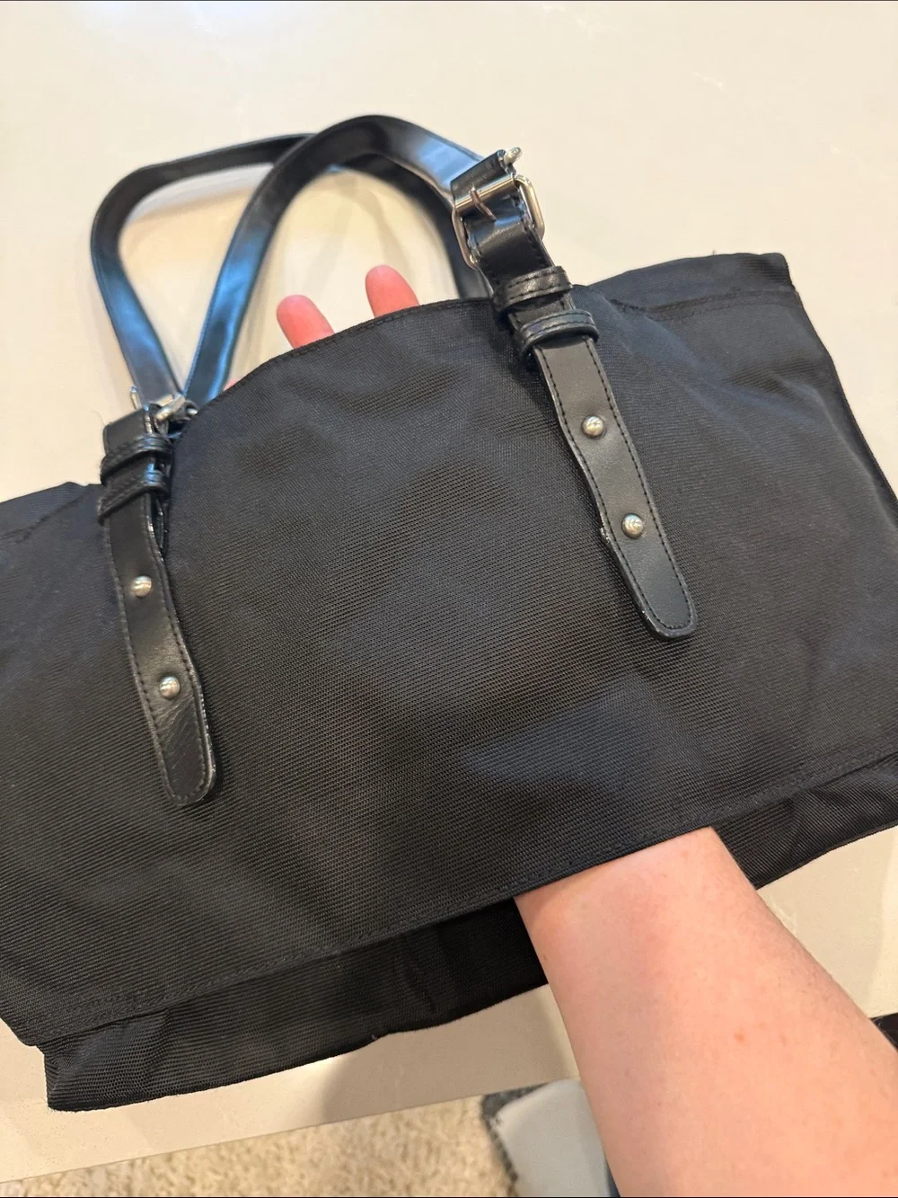 Black Women's Travelpro Laptop Tote Bag with Leather Trim